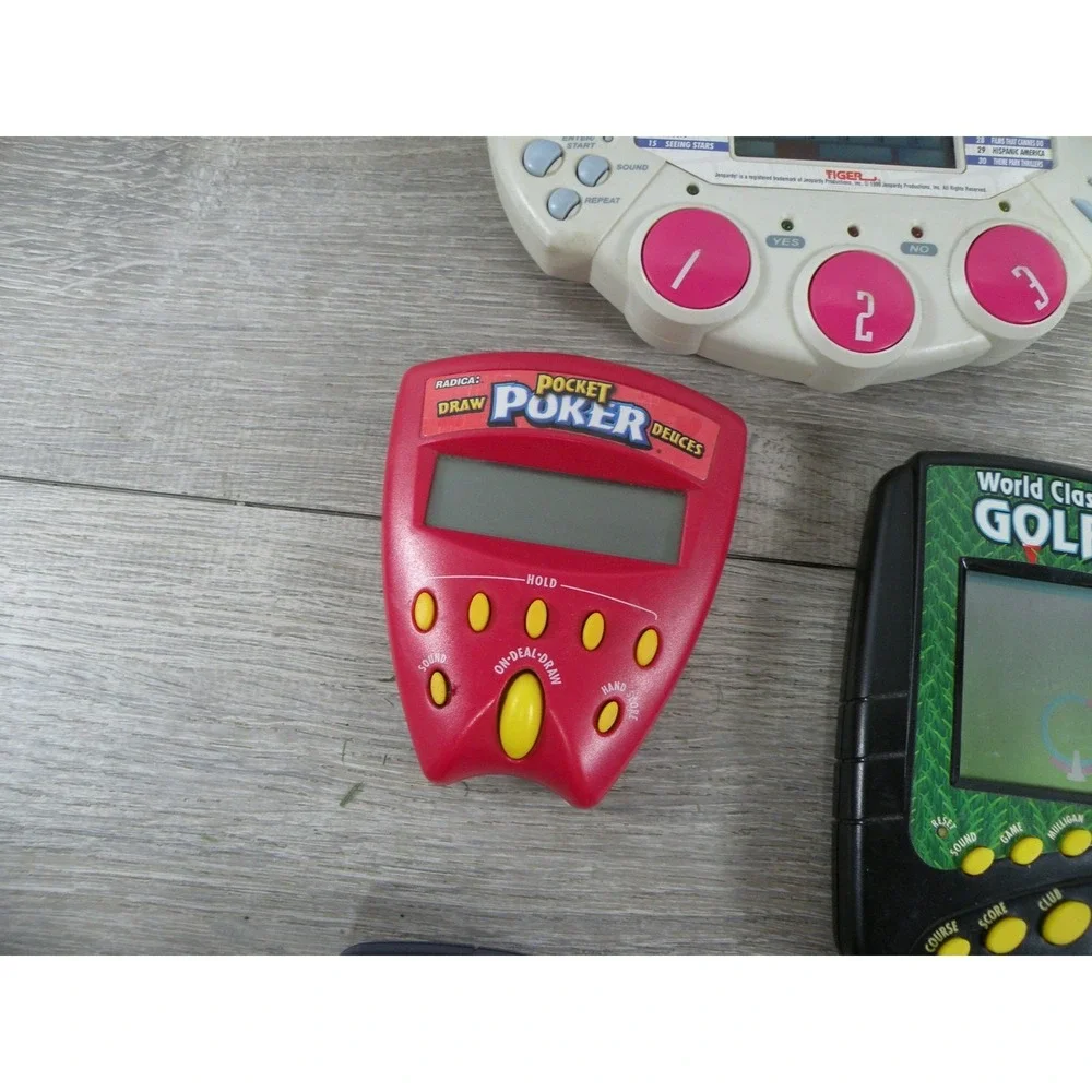Vintage Electronic Handheld Games Lot: Tiger Jeopardy, Radica Poker, Golf, Tic